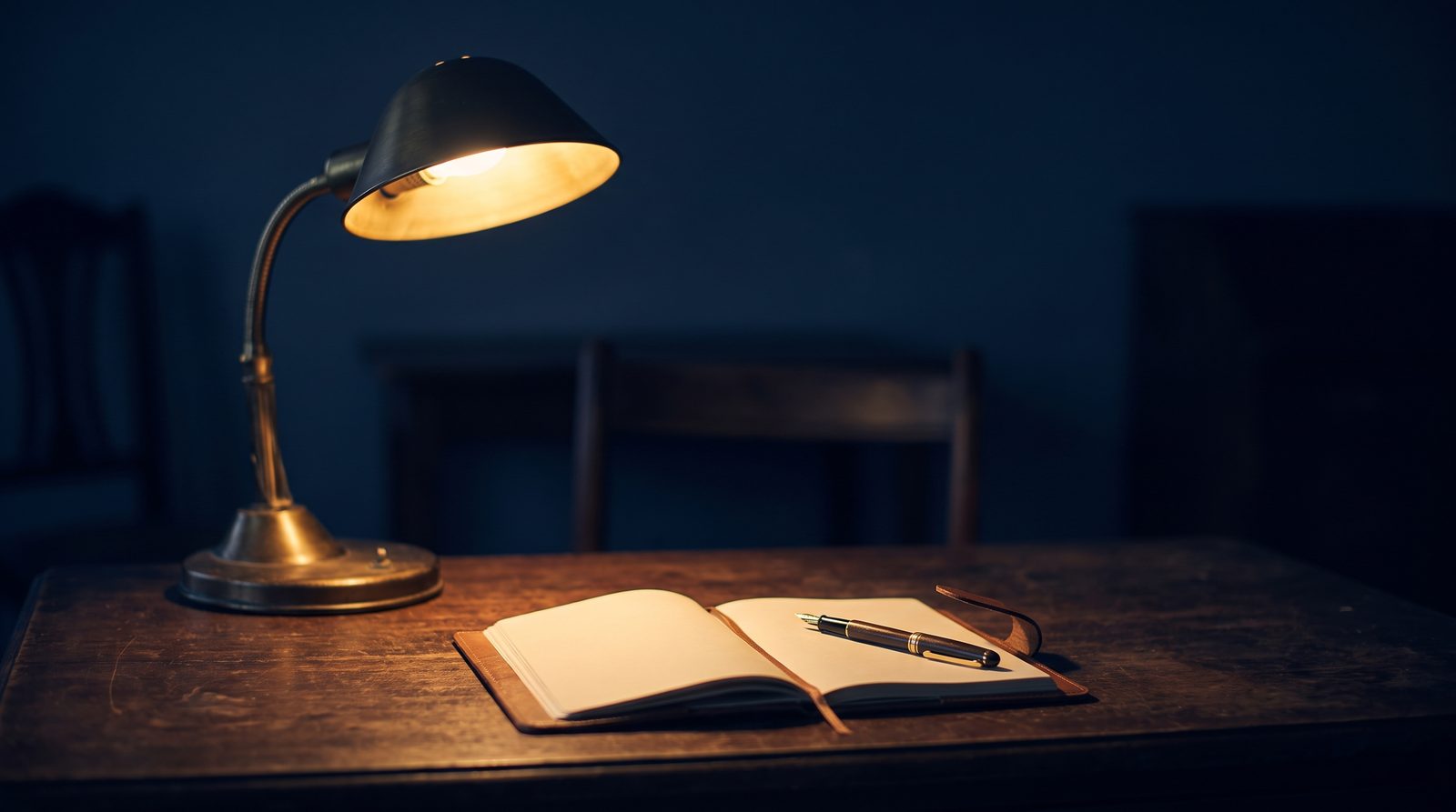 Desk lamp over an open notebook representing building a paper trail at work